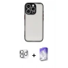 MARSİLYAN™- iPhone 16 Pro Max Kılıf Ahenk Çizgi Serisi - Siyah Bilvis 5in1 3D Magic Cam Ekran Koruyucu + Pers Alüminyum Kamera Lens - GS