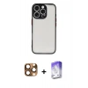 MARSİLYAN™- iPhone 16 Pro Max Kılıf Ahenk Çizgi Serisi - Siyah Bilvis 5in1 3D Magic Cam Ekran Koruyucu + Pers Alüminyum Kamera Lens - CLTM