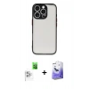 MARSİLYAN™- iPhone 16 Pro Max Kılıf Ahenk Çizgi Serisi - Siyah Bilvis 5in1 5D Magic Hayalet Cam Ekran Koruyucu + Raze Metal Kamera Lens - BZ