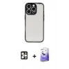 MARSİLYAN™- iPhone 16 Pro Max Kılıf Ahenk Çizgi Serisi - Siyah Bilvis 5in1 5D Magic Hayalet Cam Ekran Koruyucu + PVD Metal Kamera Lens - GD