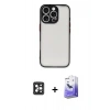 MARSİLYAN™- iPhone 16 Pro Max Kılıf Ahenk Çizgi Serisi - Siyah Bilvis 5in1 5D Magic Hayalet Cam Ekran Koruyucu + PVD Metal Kamera Lens - SH