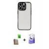MARSİLYAN™- iPhone 16 Pro Max Kılıf Ahenk Çizgi Serisi - Siyah Bilvis 5in1 5D Magic Hayalet Cam Ekran Koruyucu + Raze Metal Kamera Lens - CLTM
