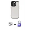MARSİLYAN™- iPhone 16 Pro Max Kılıf Ahenk Çizgi Serisi - Siyah Bilvis 5in1 5D Magic Hayalet Cam Ekran Koruyucu + Pers Alüminyum Kamera Lens - GS