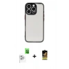 MARSİLYAN™- iPhone 16 Pro Max Kılıf Ahenk Çizgi Serisi - Siyah Buffer Cam Ekran Koruyucu + Raze Metal Kamera Lens - BZ