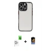 MARSİLYAN™- iPhone 16 Pro Max Kılıf Ahenk Çizgi Serisi - Siyah Buffer Hayalet Cam Ekran Koruyucu + Beyaz Raze Metal Kamera Lens