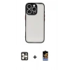 MARSİLYAN™- iPhone 16 Pro Max Kılıf Ahenk Çizgi Serisi - Siyah Buffer Hayalet Cam Ekran Koruyucu + Gold PVD Metal Kamera Lens