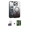 MARSİLYAN™- iPhone 16 Pro Max Kılıf Ahenk Doku Özel Seri - Şeffaf 360 Full Body Arka Koruyucu + Bilvis Titan Kamera Lens - GS