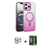 MARSİLYAN™- iPhone 16 Pro Max Kılıf Ahenk Doku Özel Seri - Şeffaf 360 Full Body Arka Koruyucu + Pers Alüminyum Kamera Lens - GS