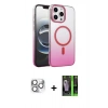 MARSİLYAN™- iPhone 16 Pro Max Kılıf Ahenk Doku Özel Seri - Şeffaf 360 Full Body Arka Koruyucu + Pers Alüminyum Kamera Lens - GS