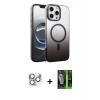 MARSİLYAN™- iPhone 16 Pro Max Kılıf Ahenk Doku Özel Seri - Şeffaf 360 Full Body Arka Koruyucu + Pers Alüminyum Kamera Lens - GS