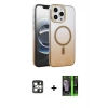 MARSİLYAN™- iPhone 16 Pro Max Kılıf Ahenk Doku Özel Seri - Şeffaf 360 Full Body Arka Koruyucu + PVD Metal Kamera Lens - GS