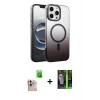 MARSİLYAN™- iPhone 16 Pro Max Kılıf Ahenk Doku Özel Seri - Şeffaf 360 Full Body Arka Koruyucu + Raze Metal Kamera Lens - NLGY