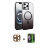 MARSİLYAN™- iPhone 16 Pro Max Kılıf Ahenk Doku Özel Seri - Şeffaf 360 Full Body Arka Koruyucu + Pers Alüminyum Kamera Lens - CLTM
