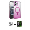 MARSİLYAN™- iPhone 16 Pro Max Kılıf Ahenk Doku Özel Seri - Şeffaf 360 Full Body Arka Koruyucu + Pers Alüminyum Kamera Lens - GI