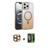 MARSİLYAN™- iPhone 16 Pro Max Kılıf Ahenk Doku Özel Seri - Şeffaf 360 Full Body Arka Koruyucu + Pers Alüminyum Kamera Lens - CLTM