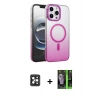 MARSİLYAN™- iPhone 16 Pro Max Kılıf Ahenk Doku Özel Seri - Şeffaf 360 Full Body Arka Koruyucu + PVD Metal Kamera Lens - SH