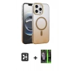 MARSİLYAN™- iPhone 16 Pro Max Kılıf Ahenk Doku Özel Seri - Şeffaf 360 Full Body Arka Koruyucu + PVD Metal Kamera Lens - SH