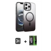 MARSİLYAN™- iPhone 16 Pro Max Kılıf Ahenk Doku Özel Seri - Şeffaf 360 Full Body Arka Koruyucu + PVD Metal Kamera Lens - SH