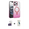 MARSİLYAN™- iPhone 16 Pro Max Kılıf Ahenk Doku Özel Seri - Şeffaf Pasifik Cam Ekran Koruyucu + Gümüş Bilvis Titan Kamera Lens