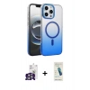 MARSİLYAN™- iPhone 16 Pro Max Kılıf Ahenk Doku Özel Seri - Şeffaf Pasifik Cam Ekran Koruyucu + Gümüş Bilvis Titan Kamera Lens