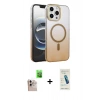 MARSİLYAN™- iPhone 16 Pro Max Kılıf Ahenk Doku Özel Seri - Şeffaf Pasifik Cam Ekran Koruyucu + Raze Metal Kamera Lens - NLGY
