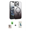 MARSİLYAN™- iPhone 16 Pro Max Kılıf Ahenk Doku Özel Seri - Şeffaf Pasifik Cam Ekran Koruyucu + Raze Metal Kamera Lens - NLGY