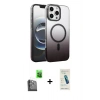 MARSİLYAN™- iPhone 16 Pro Max Kılıf Ahenk Doku Özel Seri - Şeffaf Pasifik Cam Ekran Koruyucu + Siyah Raze Metal Kamera Lens