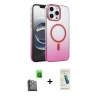 MARSİLYAN™- iPhone 16 Pro Max Kılıf Ahenk Doku Özel Seri - Şeffaf Pasifik Cam Ekran Koruyucu + Siyah Raze Metal Kamera Lens