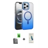 MARSİLYAN™- iPhone 16 Pro Max Kılıf Ahenk Doku Özel Seri - Şeffaf Pasifik Cam Ekran Koruyucu + Siyah Raze Metal Kamera Lens
