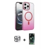 MARSİLYAN™- iPhone 16 Pro Max Kılıf Ahenk Doku Özel Seri - Siyah 360 Mat Full Body Arka Koruyucu + Gri Pers Alüminyum Kamera Lens