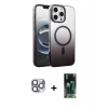 MARSİLYAN™- iPhone 16 Pro Max Kılıf Ahenk Doku Özel Seri - Siyah 360 Mat Full Body Arka Koruyucu + Gri Pers Alüminyum Kamera Lens