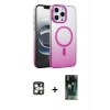 MARSİLYAN™- iPhone 16 Pro Max Kılıf Ahenk Doku Özel Seri - Siyah 360 Mat Full Body Arka Koruyucu + Gümüş PVD Metal Kamera Lens