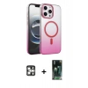 MARSİLYAN™- iPhone 16 Pro Max Kılıf Ahenk Doku Özel Seri - Siyah 360 Mat Full Body Arka Koruyucu + Gümüş PVD Metal Kamera Lens