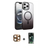 MARSİLYAN™- iPhone 16 Pro Max Kılıf Ahenk Doku Özel Seri - Siyah 360 Mat Full Body Arka Koruyucu + Pers Alüminyum Kamera Lens - CLTM