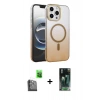 MARSİLYAN™- iPhone 16 Pro Max Kılıf Ahenk Doku Özel Seri - Siyah 360 Mat Full Body Arka Koruyucu + Siyah Raze Metal Kamera Lens