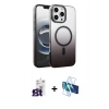 MARSİLYAN™- iPhone 16 Pro Max Kılıf Ahenk Doku Özel Seri - Siyah 3D Antistatik Cam Ekran Koruyucu + Bilvis Titan Kamera Lens - TMGI