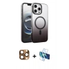 MARSİLYAN™- iPhone 16 Pro Max Kılıf Ahenk Doku Özel Seri - Siyah 3D Antistatik Cam Ekran Koruyucu + Pers Alüminyum Kamera Lens - CLTM