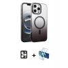 MARSİLYAN™- iPhone 16 Pro Max Kılıf Ahenk Doku Özel Seri - Siyah 3D Antistatik Cam Ekran Koruyucu + PVD Metal Kamera Lens - GD