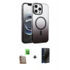 MARSİLYAN™- iPhone 16 Pro Max Kılıf Ahenk Doku Özel Seri - Siyah 3D Antistatik Hayalet Cam Ekran Koruyucu + Raze Metal Kamera Lens - CLTM