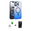 MARSİLYAN™- iPhone 16 Pro Max Kılıf Ahenk Doku Özel Seri - Siyah 3D Antistatik Hayalet Cam Ekran Koruyucu + Raze Metal Kamera Lens - BZ