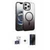 MARSİLYAN™- iPhone 16 Pro Max Kılıf Ahenk Doku Özel Seri - Siyah 3D Antistatik Hayalet Cam Ekran Koruyucu + Bilvis Titan Kamera Lens - TMGI