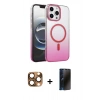 MARSİLYAN™- iPhone 16 Pro Max Kılıf Ahenk Doku Özel Seri - Siyah 3D Antistatik Hayalet Cam Ekran Koruyucu + Pers Alüminyum Kamera Lens - CLTM