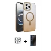MARSİLYAN™- iPhone 16 Pro Max Kılıf Ahenk Doku Özel Seri - Siyah 3D Antistatik Hayalet Cam Ekran Koruyucu + Pers Alüminyum Kamera Lens - GS