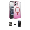MARSİLYAN™- iPhone 16 Pro Max Kılıf Ahenk Doku Özel Seri - Siyah 3D Antistatik Hayalet Cam Ekran Koruyucu + PVD Metal Kamera Lens - GD