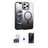 MARSİLYAN™- iPhone 16 Pro Max Kılıf Ahenk Doku Özel Seri - Siyah 3D Antistatik Hayalet Cam Ekran Koruyucu + Bilvis Titan Kamera Lens - SH