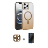 MARSİLYAN™- iPhone 16 Pro Max Kılıf Ahenk Doku Özel Seri - Siyah 3D Antistatik Hayalet Cam Ekran Koruyucu + Pers Alüminyum Kamera Lens - CLTM