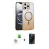 MARSİLYAN™- iPhone 16 Pro Max Kılıf Ahenk Doku Özel Seri - Siyah 3D Antistatik Hayalet Cam Ekran Koruyucu + Raze Metal Kamera Lens - BZ