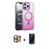 MARSİLYAN™- iPhone 16 Pro Max Kılıf Ahenk Doku Özel Seri - Siyah 3D Antistatik Hayalet Cam Ekran Koruyucu + Pers Alüminyum Kamera Lens - CLTM