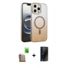 MARSİLYAN™- iPhone 16 Pro Max Kılıf Ahenk Doku Özel Seri - Siyah 3D Antistatik Hayalet Cam Ekran Koruyucu + Raze Metal Kamera Lens - CLTM
