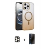 MARSİLYAN™- iPhone 16 Pro Max Kılıf Ahenk Doku Özel Seri - Siyah 3D Antistatik Hayalet Cam Ekran Koruyucu + PVD Metal Kamera Lens - GD